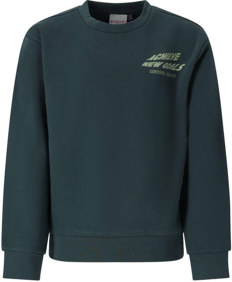 Retour Jeans rechtvallende sweater met backprint donkergroen