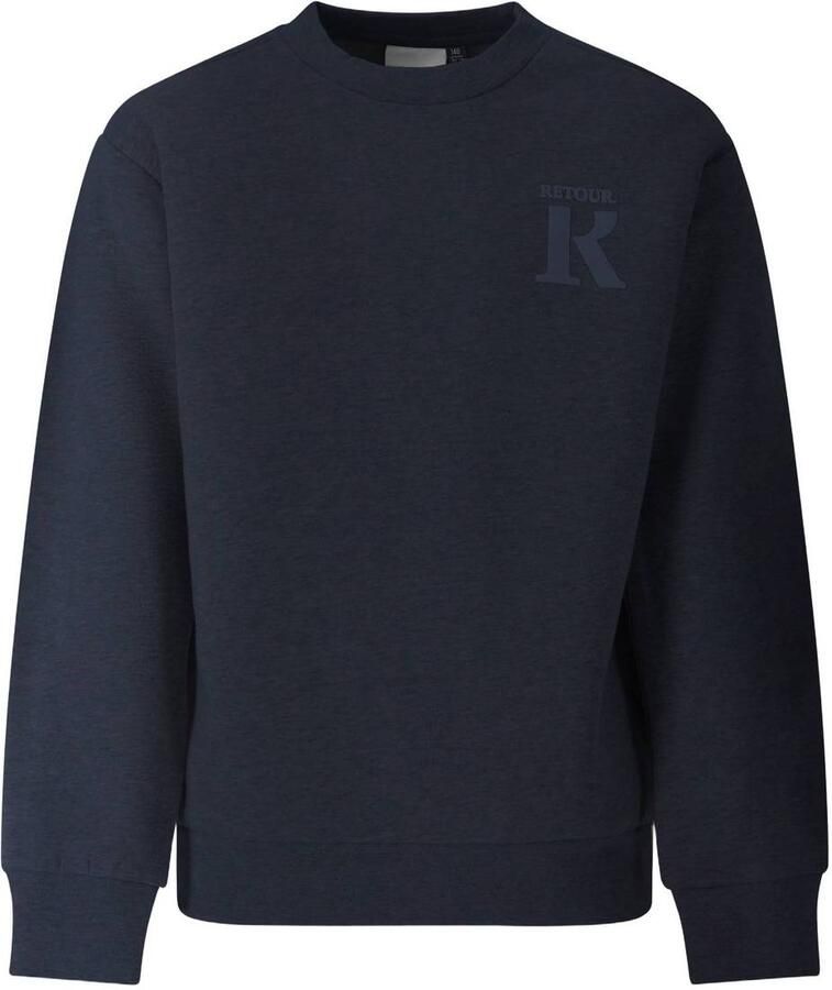 Retour Jeans rechtvallende sweater met backprint en logo donkerblauw