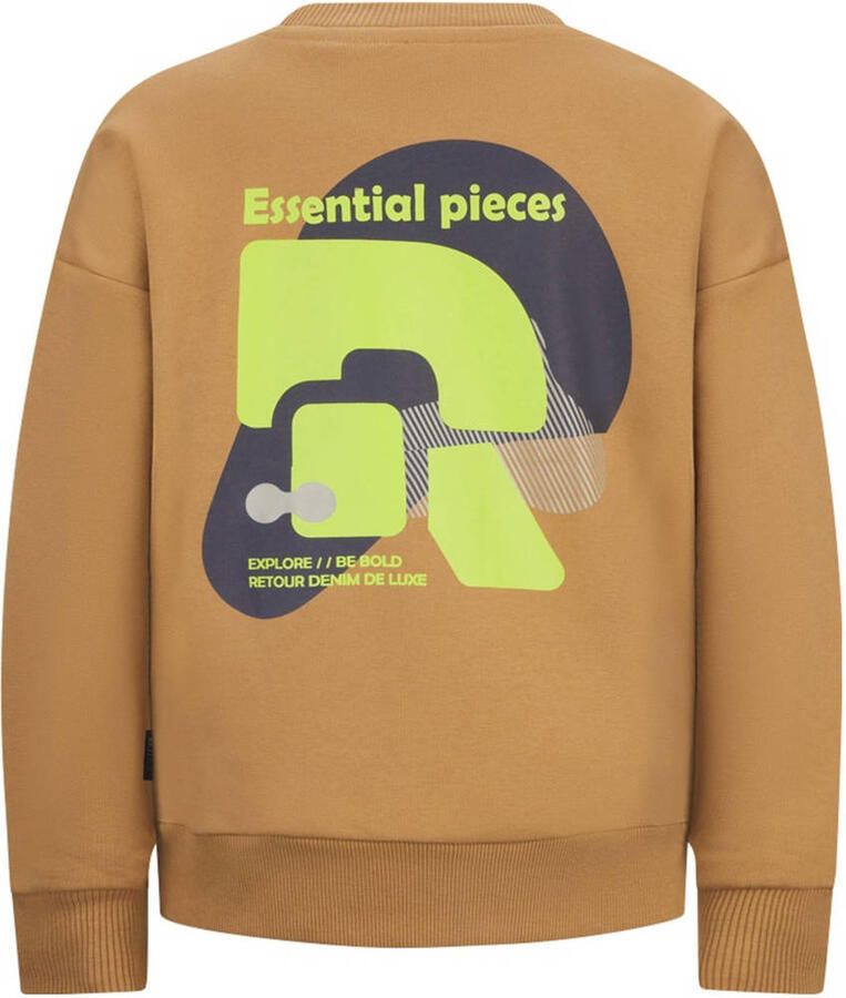 Retour Jeans sweater Hidde met backprint geelbruin Backprint 158 164