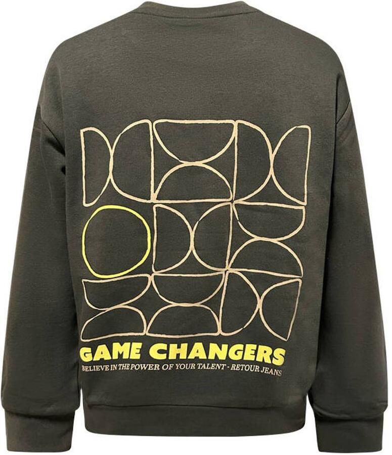 Retour Jeans sweater met backprint donkergroen