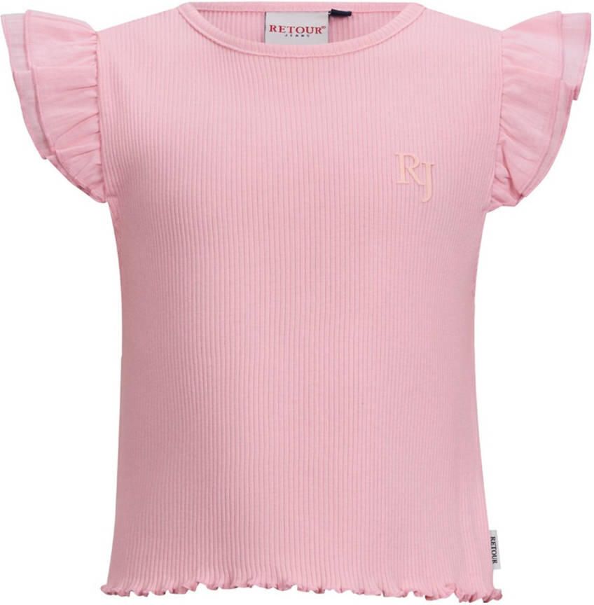 Retour Jeans T-shirt lichtroze rib gebreid