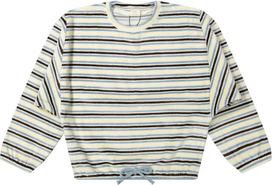Riffle Amsterdam fluwelen gestreepte sweater ecru bruin lichtblauw Meisjes Fluweel Ronde hals