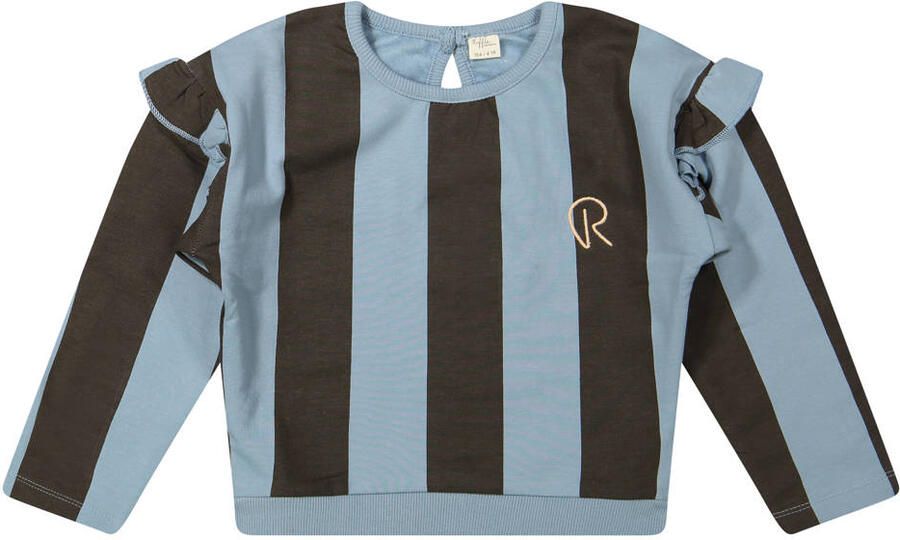 Riffle Amsterdam gestreepte sweater met ruches donkerbruin lichtblauw