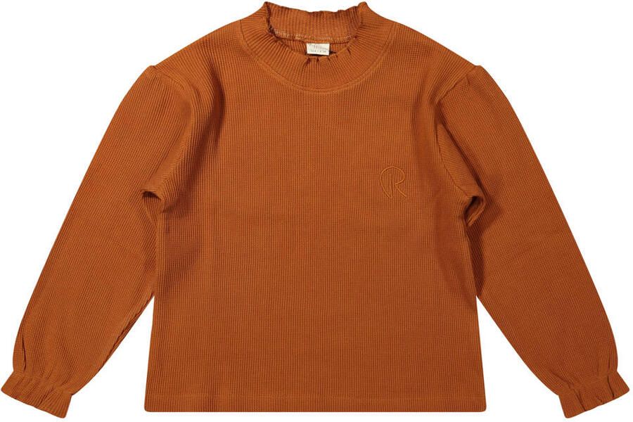 Riffle Amsterdam rechtvallende longsleeve met ruches brique Oranje Meisjes Stretchkatoen Opstaande kraag