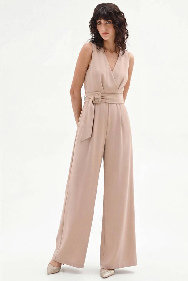 Rinascimento jumpsuit met ceintuur beige