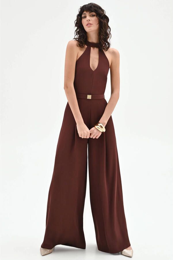 Rinascimento jumpsuit met ceintuur donkerbruin