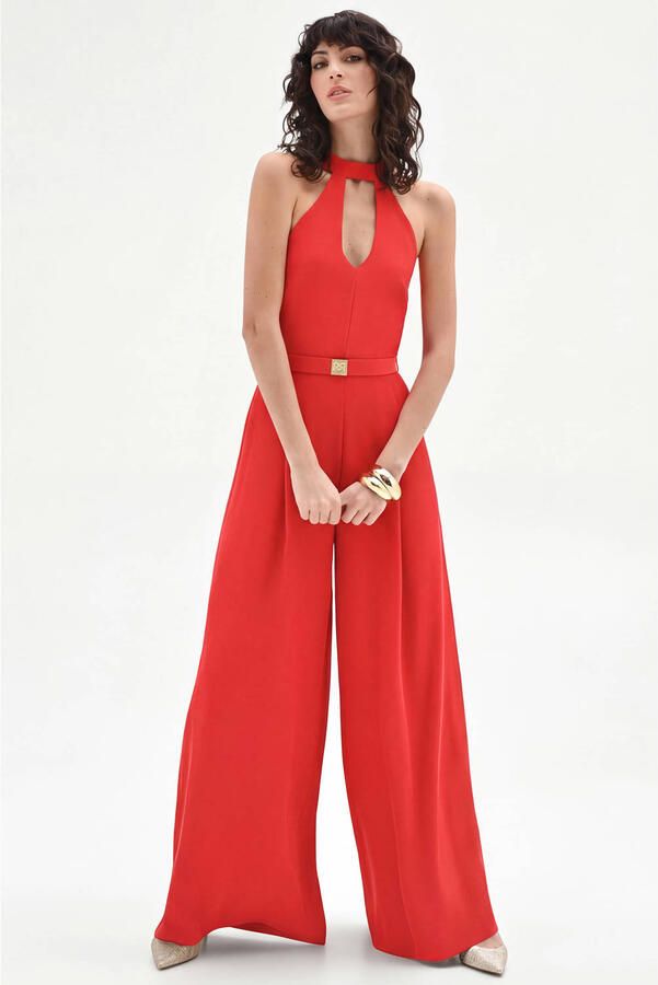 Rinascimento jumpsuit met ceintuur rood