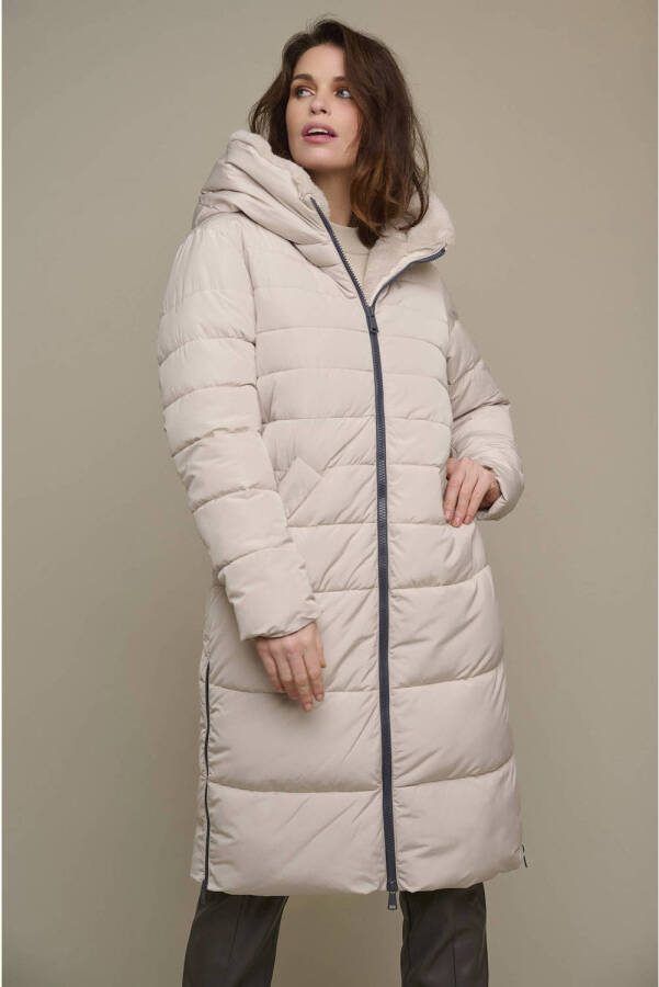 Rino&Pelle Lange Gewatteerde Hoodiejas met Keilafur Beige Dames