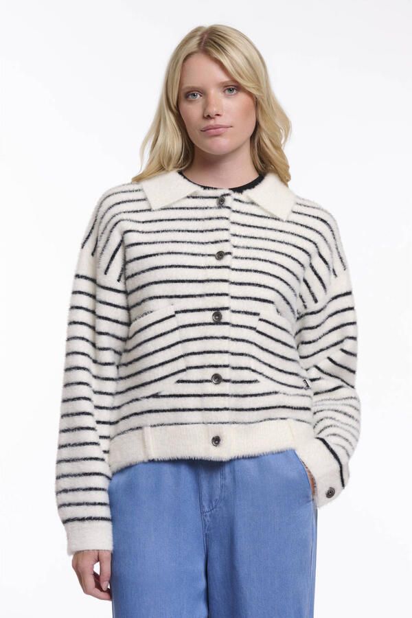 Rino & Pelle gestreepte sweatvest ecru gebreid
