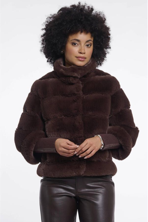 Rino & Pelle faux fur jas donkerbruin