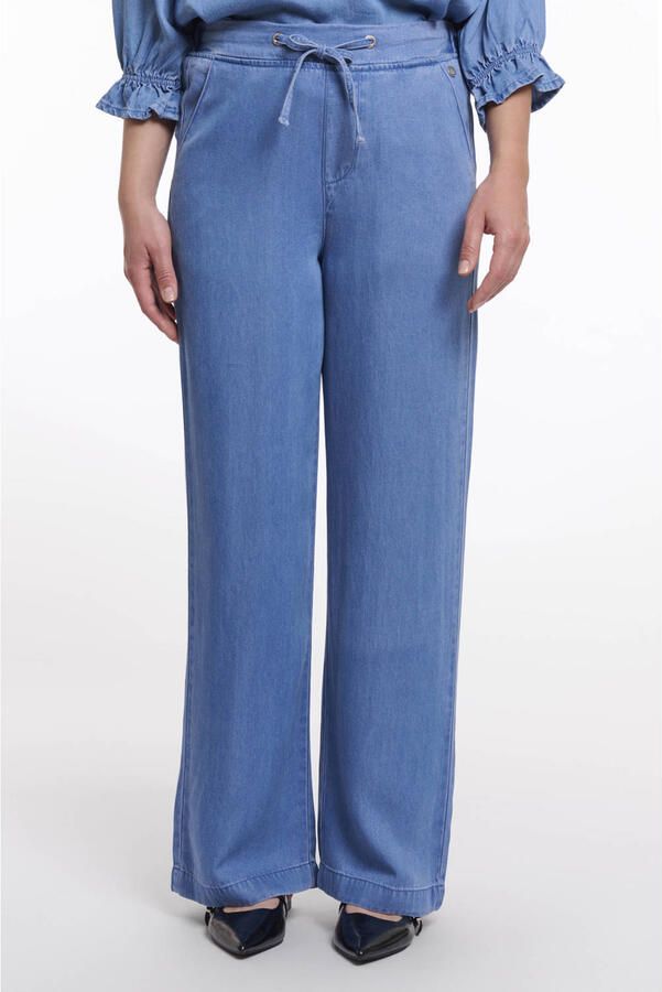 Rino & Pelle wide leg high waist casual broek medium blue denim