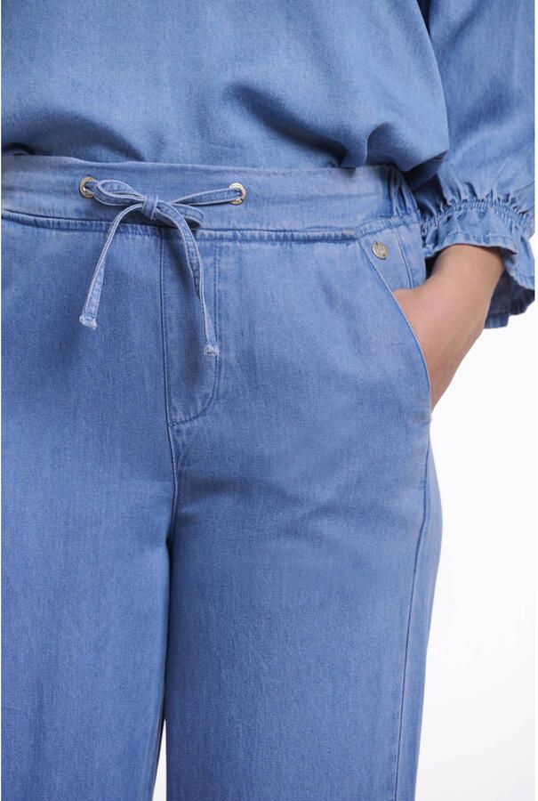 Rino & Pelle wide leg high waist casual broek medium blue denim - Foto 2