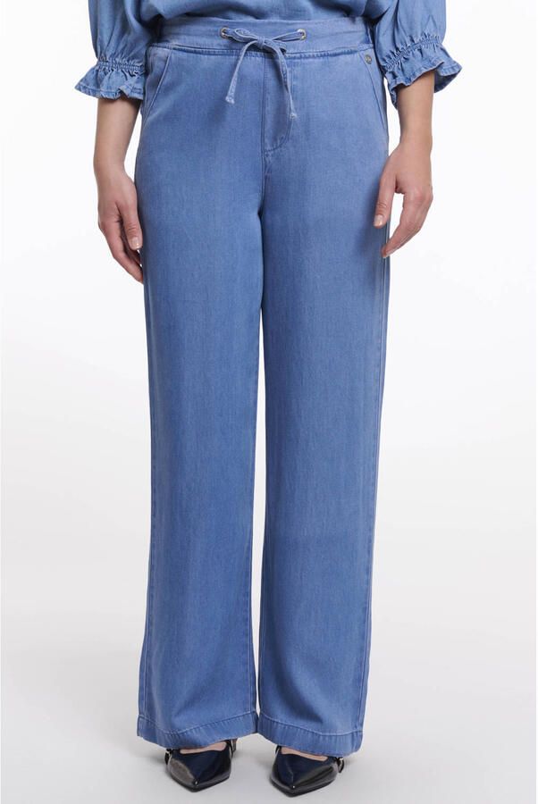 Rino & Pelle wide leg high waist casual broek medium blue denim - Foto 2