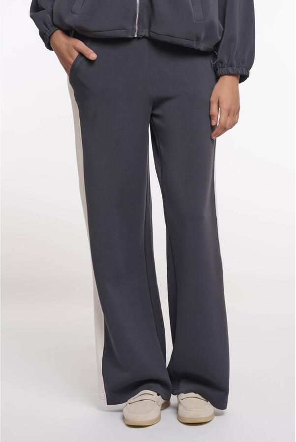 Rino & Pelle wide leg high waist gestreepte broek grijs