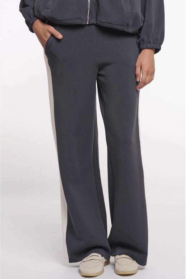 Rino & Pelle wide leg high waist gestreepte broek grijs