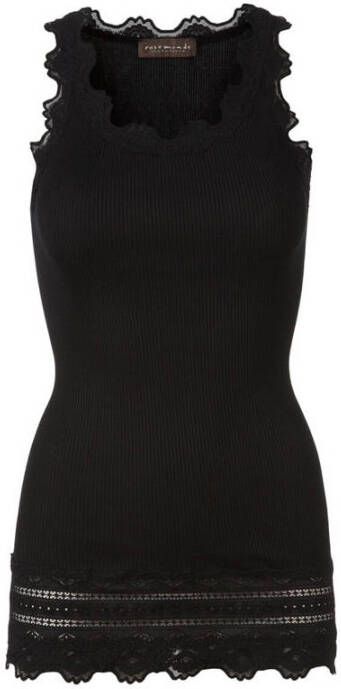 Rosemunde Tanktop Benita Silk Top Camisole met vintage kant aan de halslijn brede elastische kant aan de zoom