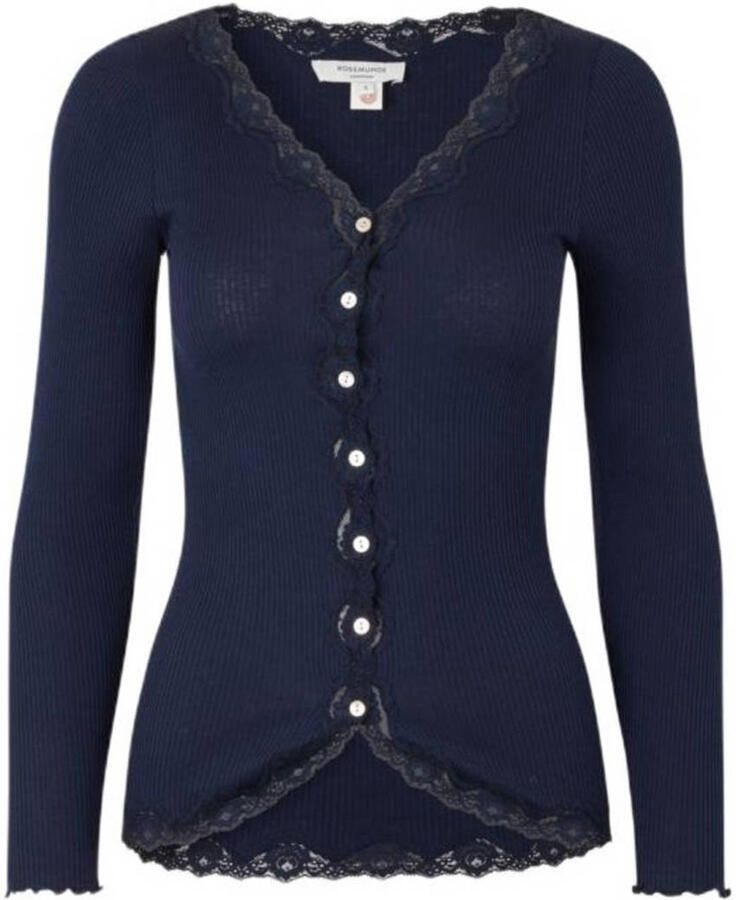 Rosemunde Vest Babette Silk Cardigan Vintage-kantenrand parelmoeren knoopsluiting lange mouw zijdemix