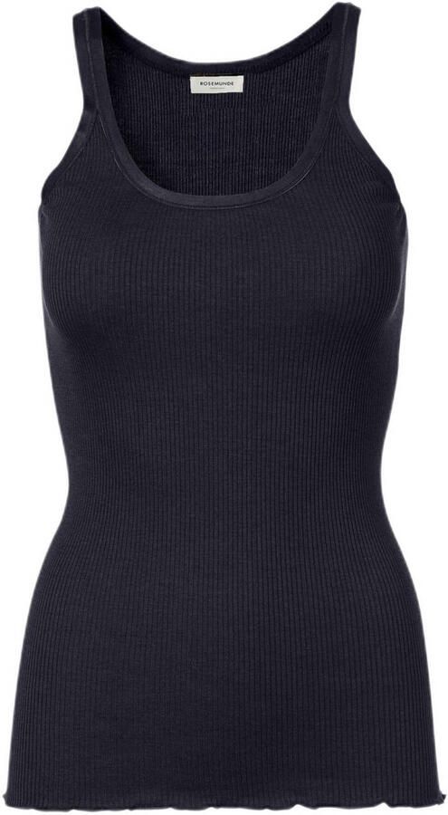 Rosemunde ribgebreide singlet met zijde donkerblauw