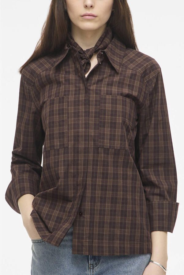 ROUGE EDIT geruite blouse donkerbruin - Foto 3