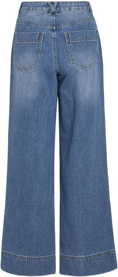ROUGE EDIT high waist wide leg jeans dark blue denim