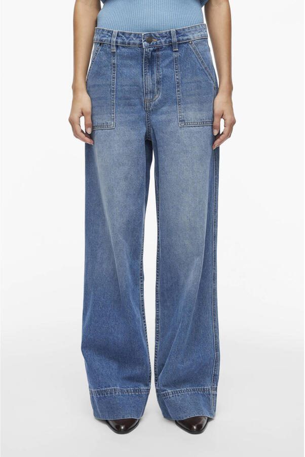 ROUGE EDIT high waist wide leg jeans dark blue denim - Foto 3