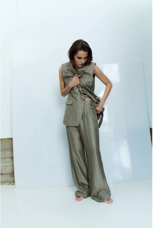 ROUGE EDIT rechtvallend regular waist casual broek beige