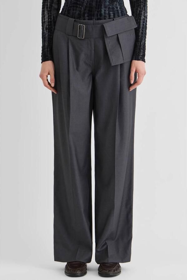 ROUGE EDIT Rouge by Vila wide leg casual broek met ceintuur grijs