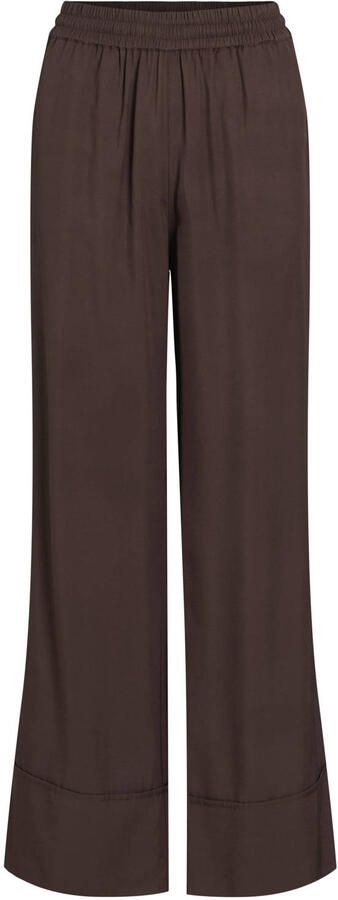 ROUGE EDIT wide leg casual broek met plooien donkerbruin