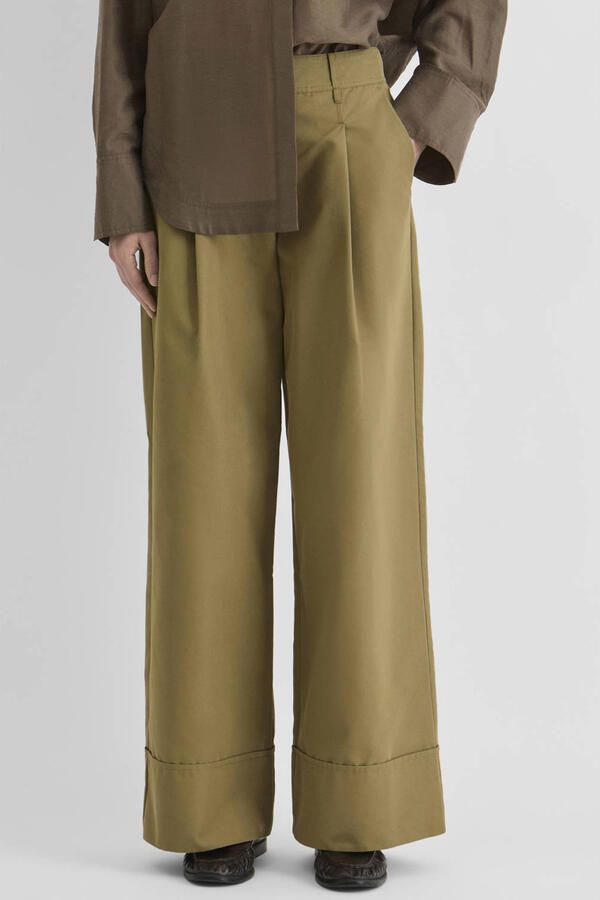 ROUGE EDIT wide leg casual broek olijfgroen