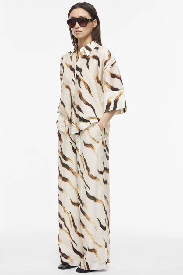 ROUGE EDIT wide leg high waist casual broek met dierenprint ecru