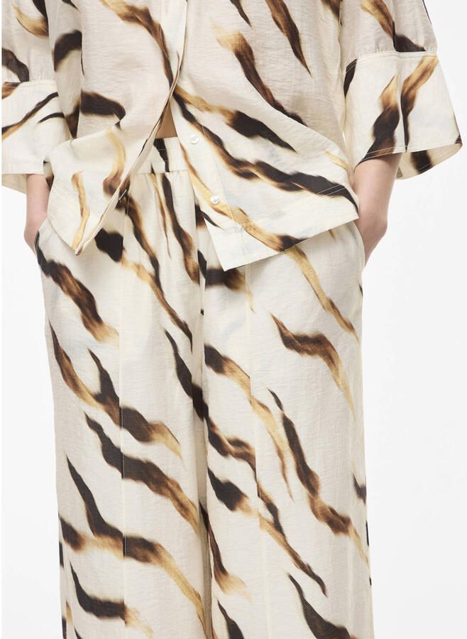 ROUGE EDIT wide leg high waist casual broek met dierenprint ecru - Foto 2