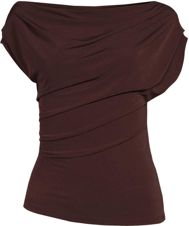 Ruby asymmetrische jersey top donkerbruin