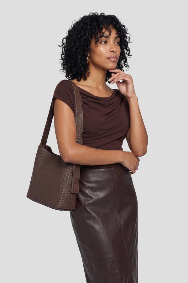 Ruby asymmetrische jersey top donkerbruin - Foto 3