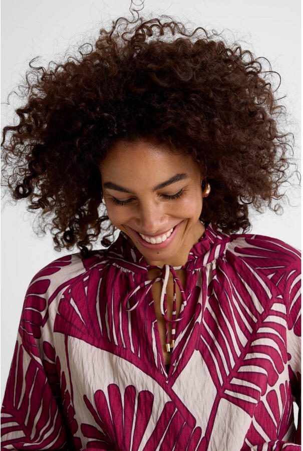 Ruby blouse met bladprint bordeauxrood - Foto 2