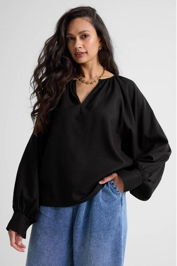 Ruby blouse met linnen zwart