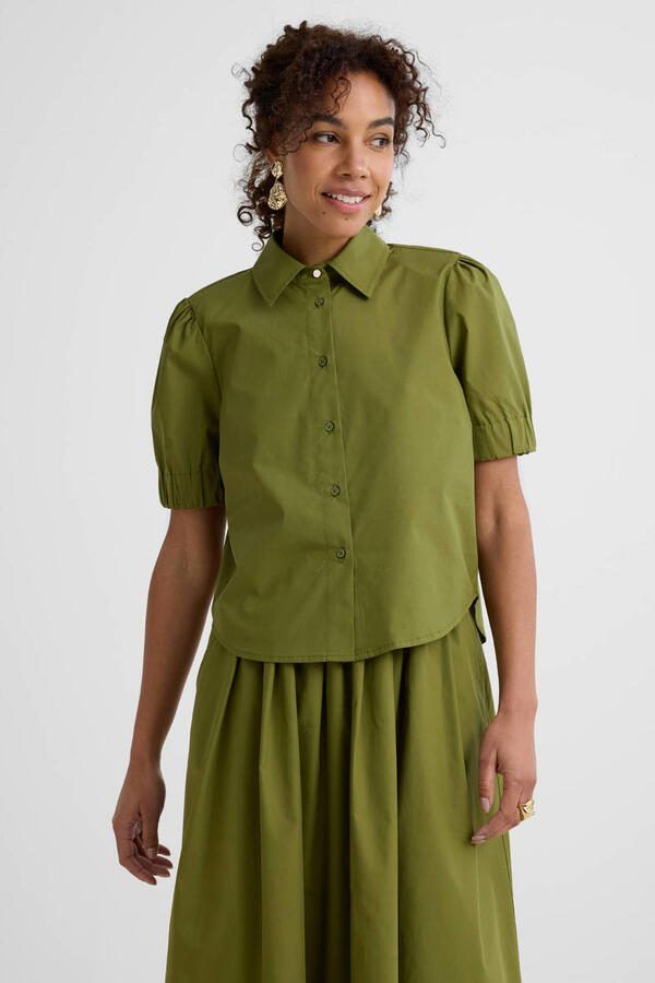 Ruby boxy poplin blouse olijfgroen
