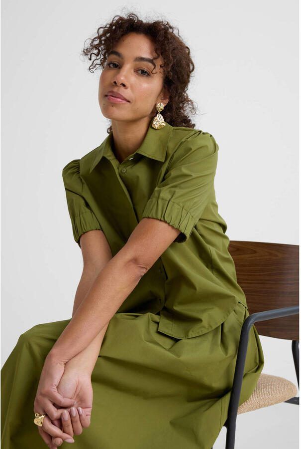 Ruby boxy poplin blouse olijfgroen - Foto 3