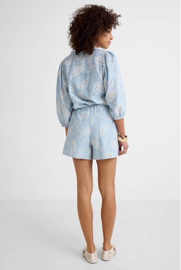 Ruby broderie short met linnen lichtblauw - Foto 3