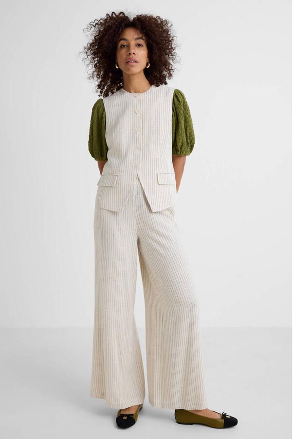 Ruby broek met linnen krijtstreep beige