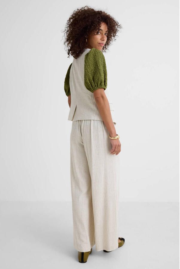 Ruby broek met linnen krijtstreep beige - Foto 2