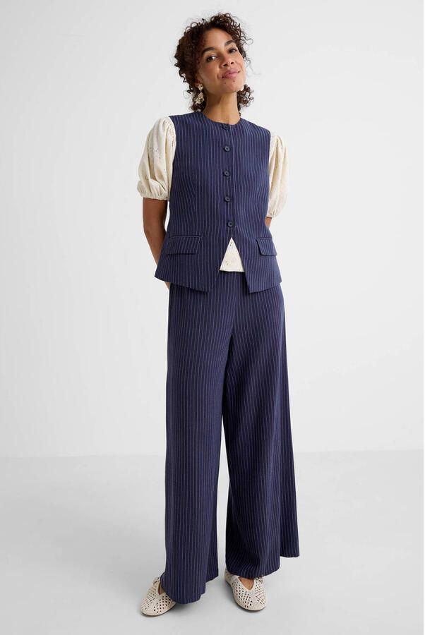 Ruby broek met linnen krijtstreep donkerblauw