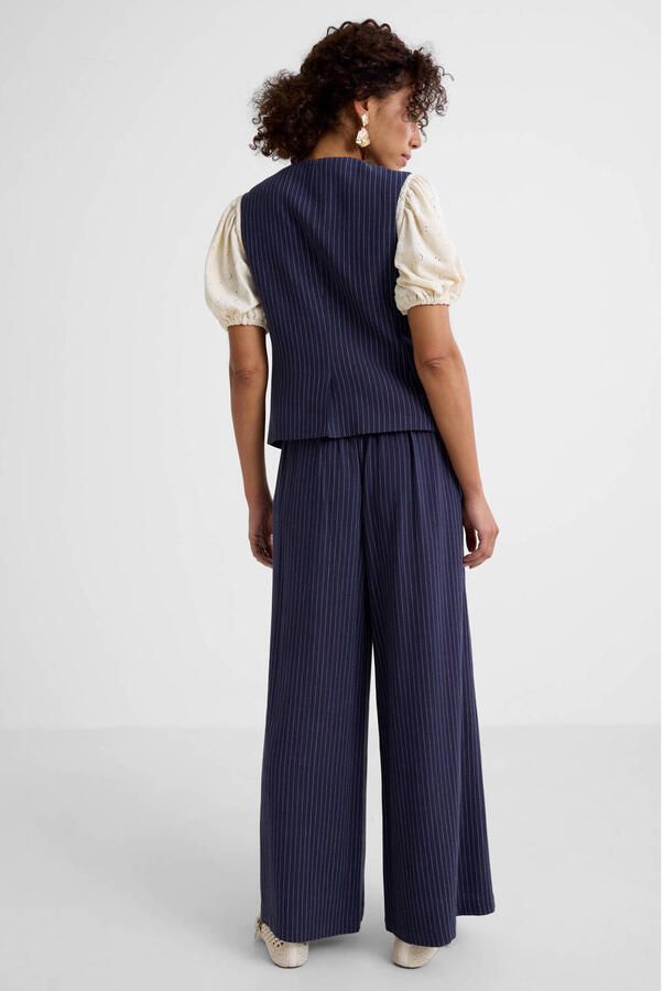 Ruby broek met linnen krijtstreep donkerblauw - Foto 2