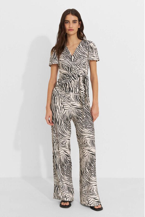 Ruby crinkle wide leg broek met zebra print