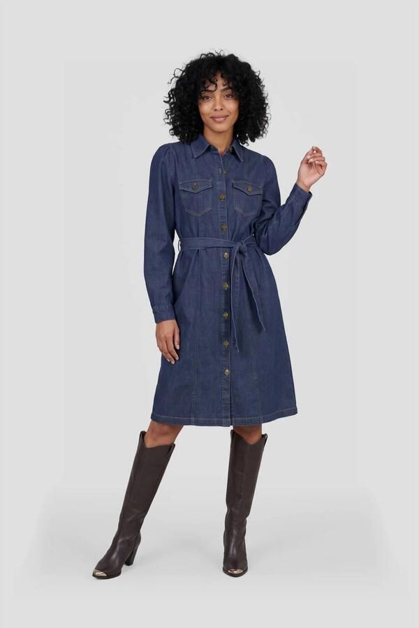 Ruby denim jurk met ceintuur dark blue