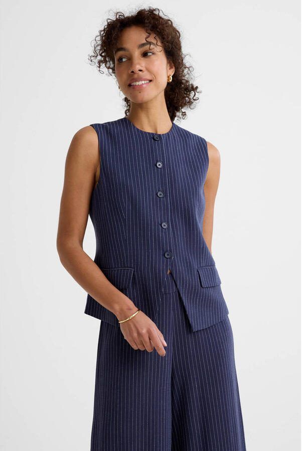 Ruby gilet met linnen krijtstreep donkerblauw
