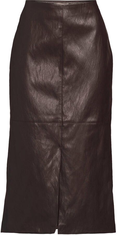 Ruby imitatieleren midi rok met split donkerbruin - Foto 3