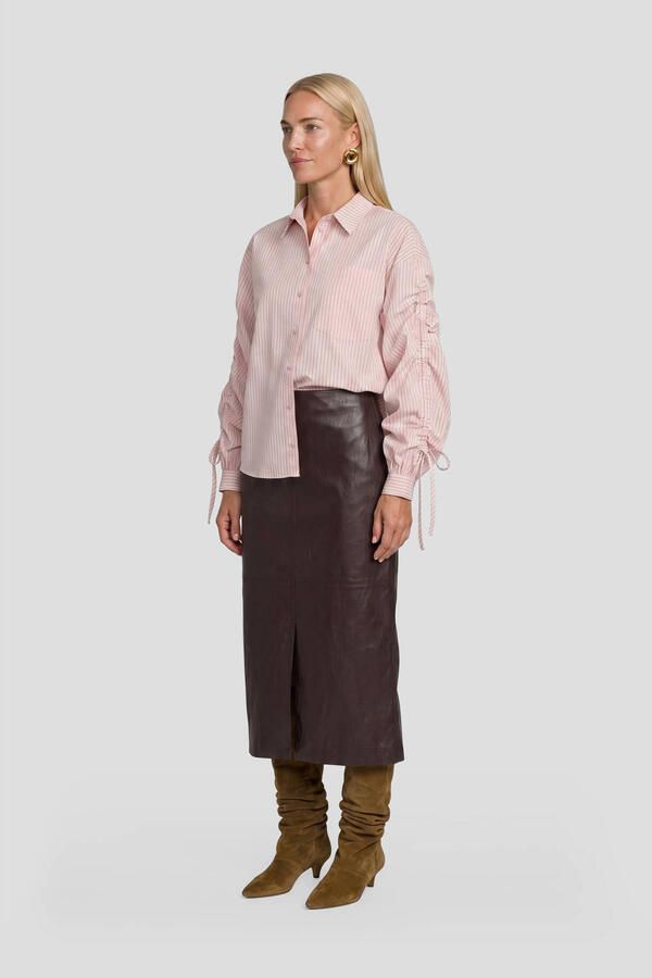 Ruby imitatieleren midi rok met split donkerbruin - Foto 2