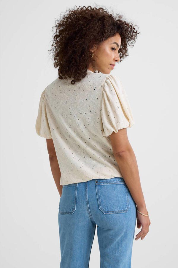Ruby jersey top met textuur off-white - Foto 3