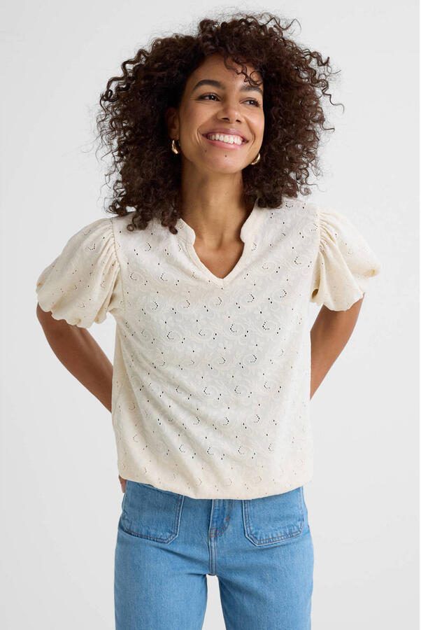 Ruby jersey top met textuur off-white