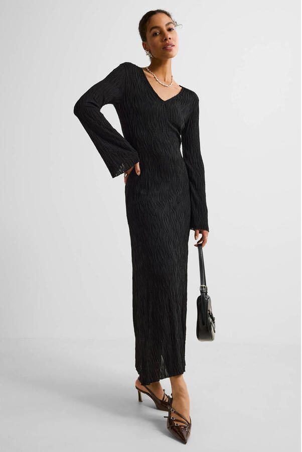 Ruby maxi jurk met textuur zwart